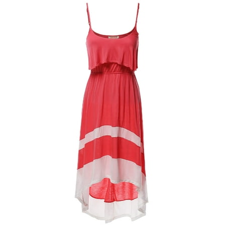 FashionOutfit Women's Spaghetti Strap Stripe Dip Hem Maxi Dress