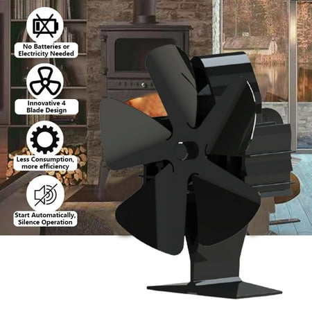 

BetterZ Stove Fan Sturdy Construction Heat Resistant Metal 5-Blades Ultra-silent Heat Powered Log Stove Fan for Home