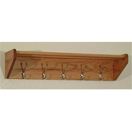 5 Hook Shelf in Light Oak - Nickel