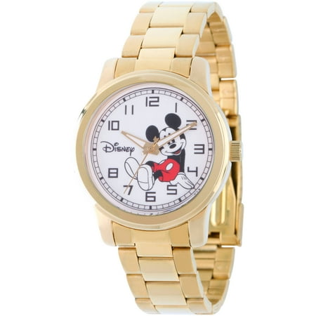 Disney Mickey Mouse Men's Gold Alloy Watch, Gold Stainless Steel Bracelet
