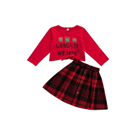 Calsunbaby 2Pcs Children s Christmas Short Skirt Set Bowknot Letter Print Long Sleeve Pullover Tops Plaid A-line Skirt Suit 
Calsunbaby 2Pcs Children s Christmas Short Skirt Set Bowknot Letter Print Long Sleeve Pullover Tops Plaid A-line Skirt Suit