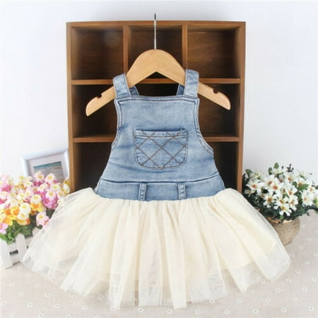 Kids Baby Girls Clothes Summer Denim Tulle Dress Overalls Outfits Age 6M-4Y