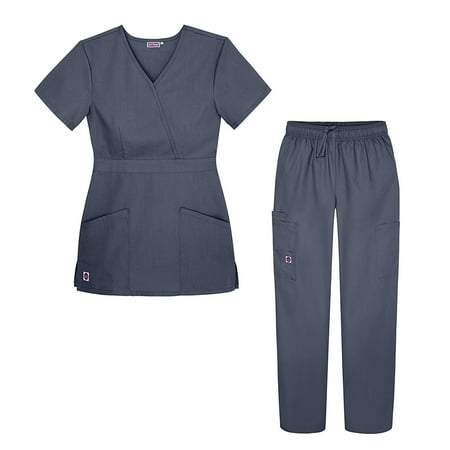 Sivvan Women s Scrub Set - Multi Pocket Cargo Pants & Stylish Mock Wrap Top 
Sivvan Women s Scrub Set - Multi Pocket Cargo Pants & Stylish Mock Wrap Top