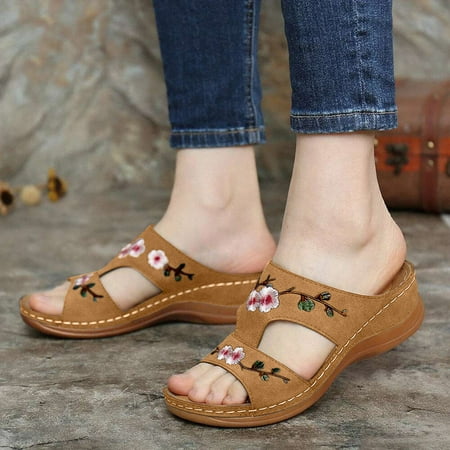 

Wefuesd New Balance Womens Shoesnew Balance Ugg Slippers Womenugg Summer Ladies Fashion Wedge Heel Embroidery Flower Sandals Women S Shoes Brown 37