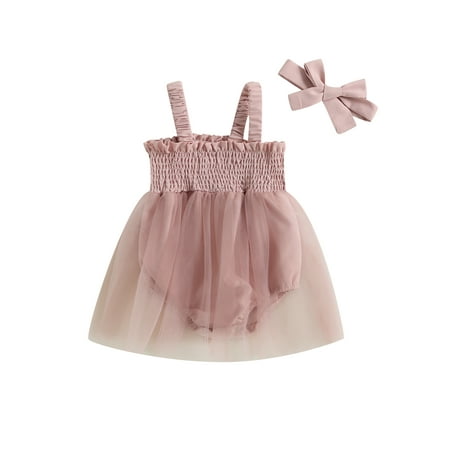 Coduop Toddler Baby Girl Outfits Sleeveless Romper Tulle Dress with Headband Set 2Pcs Clothes