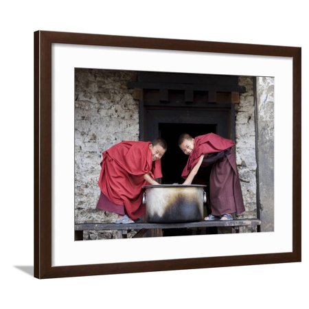 Buddhist Monks, Karchu Dratsang Monastery, Jankar, Bumthang, Bhutan Framed Print Wall Art By Angelo Cavalli
