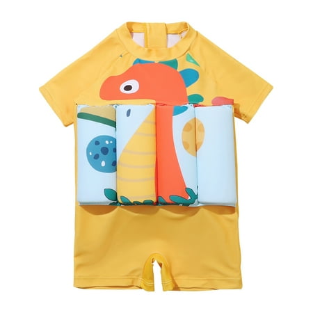 0-5T Toddler Baby Boy Short Sleeve Float Swimsuit Buoyancy Sticks One Piece Floating Swim Training Swimwear