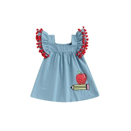 Canrulo Summer Lovely Kids Girls Dress Clothing Tassel Ruffles Fly Sleeve Printed Blue Denim A-Line Mini Dresses Blue 1-2 Years
Canrulo Summer Lovely Kids Girls Dress Clothing Tassel Ruffles Fly Sleeve Printed Blue Denim A-Line Mini Dresses Blue 1-2 Years