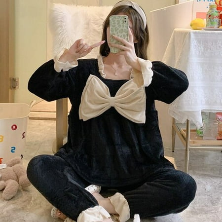 DanceeMangoo Womens Pajamas Set Winter Leisure Elastic Waist Warm Flannel Sleepwear Set Womens Long Sleeve Nightwear Bow Homewear Clothes
DanceeMangoo Womens Pajamas Set Winter Leisure Elastic Waist Warm Flannel Sleepwear Set Womens Long Sleeve Nightwear Bow Homewear Clothes
