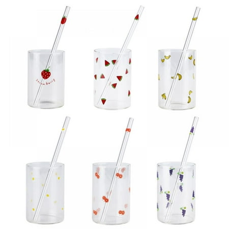 Heat-resistant Glass Water Cup High Borosilicate with Straw Strawberry