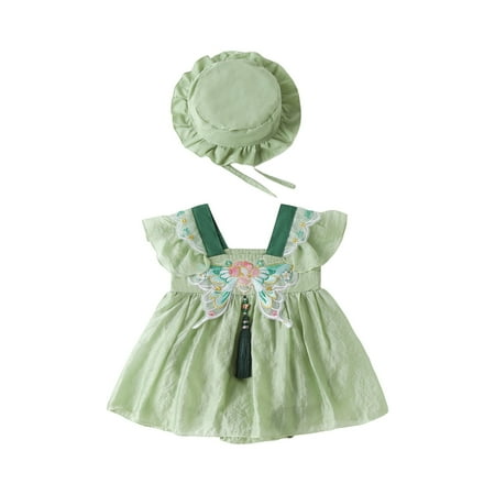 Baby Summer Girls Butterfly Embroidery Romper Fly Sleeve Dress With Baby Cap For 1-2 Holiday Child Daily Wear
Baby Summer Girls Butterfly Embroidery Romper Fly Sleeve Dress With Baby Cap For 1-2 Holiday Child Daily Wear