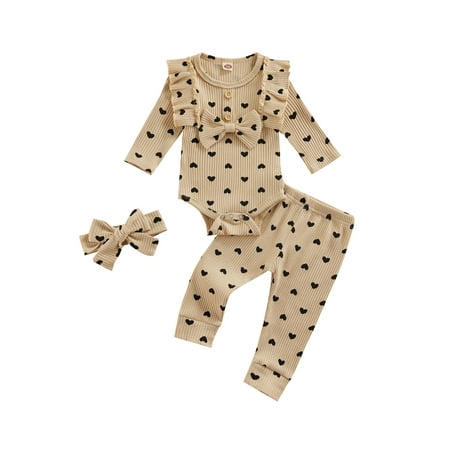 Suanret 3Pcs Newborn Baby Girl Clothes Heart Print Ribbed Knitted Long Sleeve Romper+Pants+Headband Fall Winter Outfits Beige 0-3 Months
Suanret 3Pcs Newborn Baby Girl Clothes Heart Print Ribbed Knitted Long Sleeve Romper+Pants+Headband Fall Winter Outfits Beige 0-3 Months