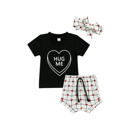Diconna 3Pcs Valentines Day Outfits Short Sleeve Heart Letter Print Tops Drawstring Shorts Bow Headband Set
Diconna 3Pcs Valentines Day Outfits Short Sleeve Heart Letter Print Tops Drawstring Shorts Bow Headband Set