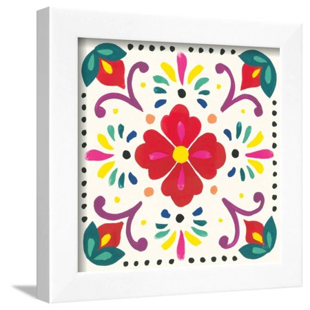 Floral Fiesta White Tile XII Framed Print Wall Art