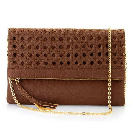 Indigo Thread Co. Faux Leather Woven Foldover Clutch w/ Removable Strap