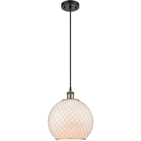 Black Antique Brass Tone Mini Pendants 10 Wide White with Nickel Chicken Wire Glass Steel/Cast Brass Medium Base 1 Light Fixture
Black Antique Brass Tone Mini Pendants 10 Wide White with Nickel Chicken Wire Glass Steel/Cast Brass Medium Base 1 Light Fixture