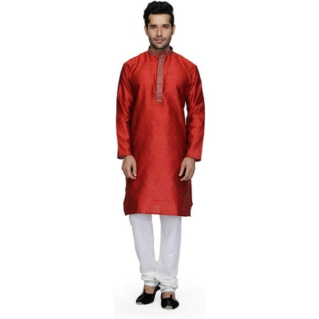 Royal Kurta Mens Jacqaurd Silk Blend Kurta Churidaar (44 Maroon)