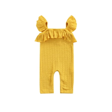 Canrulo Newborn Baby Girl Romper Ruffle Sleeveless Solid Color Cable Knit Jumpsuit Overall Pants One Piece Clothes Yellow 9-12 Months
Canrulo Newborn Baby Girl Romper Ruffle Sleeveless Solid Color Cable Knit Jumpsuit Overall Pants One Piece Clothes Yellow 9-12 Months