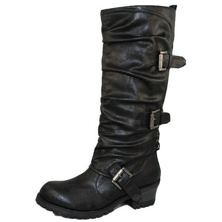 Qupid Reactor-06 Round Toe Knee High Boot Black PU 5.5