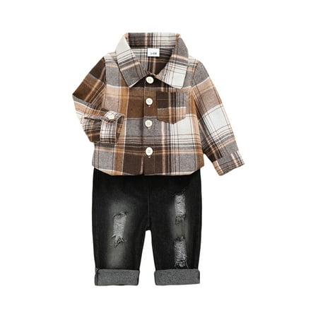 Genuiskids 2Pcs Baby Boys Toddler Kids Plaid Flannel Shirt Elastic Waist Ripped Holes Soft Jeans Pants Outfit Set 0-3 Years
Genuiskids 2Pcs Baby Boys Toddler Kids Plaid Flannel Shirt Elastic Waist Ripped Holes Soft Jeans Pants Outfit Set 0-3 Years