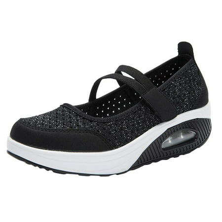 Mesh Sneakers for Women Slip On Breathe Mesh Walking Shoes Women Fashion Sneakers Comfort Wedge Platform Loafers Black