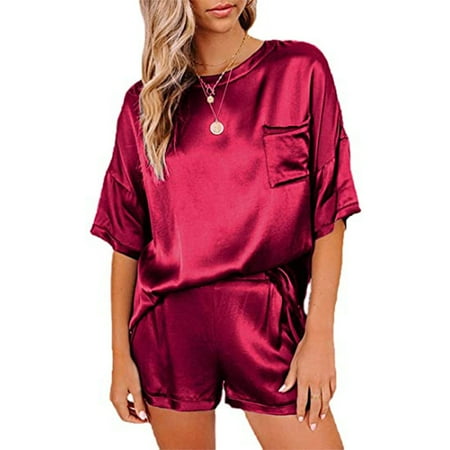 Satin Pajamas for Women Short Sleeve Silk Pajama Sets Soft Sleepwear Top with Causal Pj Shorts Nightwear Loungewear Set
Satin Pajamas for Women Short Sleeve Silk Pajama Sets Soft Sleepwear Top with Causal Pj Shorts Nightwear Loungewear Set