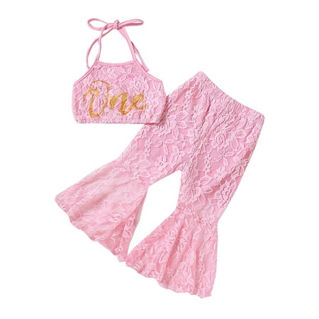 Meihuida Baby Girls Outfits Casual Letter Print Bandage Halterneck Lace Tops and Elastic Flared Pants Set
Meihuida Baby Girls Outfits Casual Letter Print Bandage Halterneck Lace Tops and Elastic Flared Pants Set