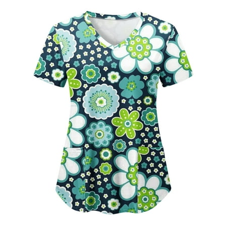 Women s Scrubs Top Casual Colorful Flower Print Short Sleeve V Neck Work Shirt With Pocket Nursing Uniforms For Women
Women s Scrubs Top Casual Colorful Flower Print Short Sleeve V Neck Work Shirt With Pocket Nursing Uniforms For Women