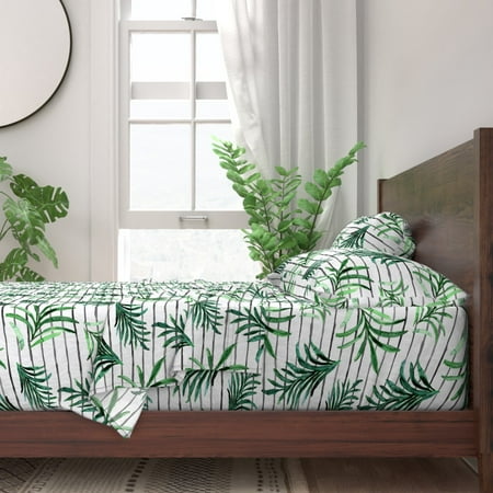 Tropical Stripe Palms Striped 100% Cotton Sateen Sheet Set by Roostery