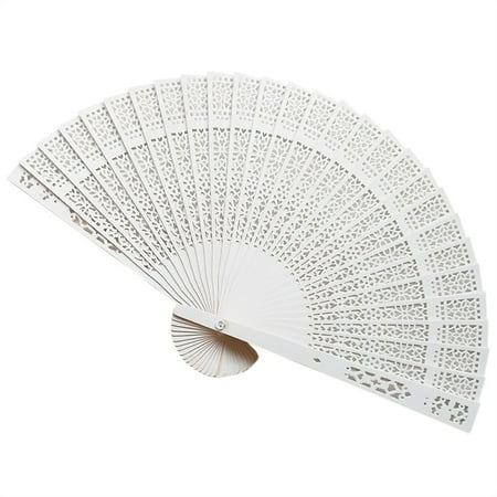 Chueow Sandalwood Fan Openwork Carved Wooden Wedding 20cm