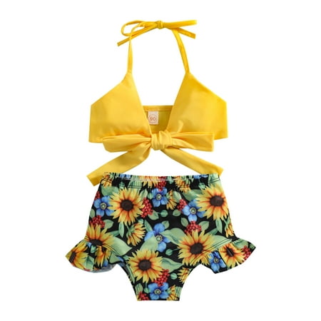 

Summer Toddlers Girls Baby Sunflower Flower Printed Ruffles 2PCS Swimwear Swimsuit Bikini Child Kids Swim Beachwear