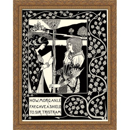 How Morgan Le Fay Gave a Shield to Sir Tristram 28x34 Large Gold Ornate Wood Framed Canvas Art by Aubrey Beardsley