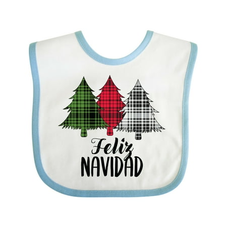 Inktastic Feliz Navidad Plaid Trees Gift Baby Boy or Baby Girl Bib