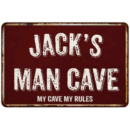 JACK'S Man Cave Red Grunge Personalized Sign Metal 8x12 Decor 208120003066