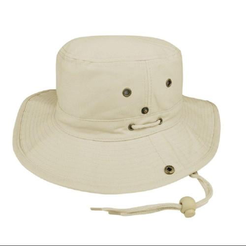 MG Men's Brushed Cotton Twill Aussie Side Snap Chin Cord Hat - Natural