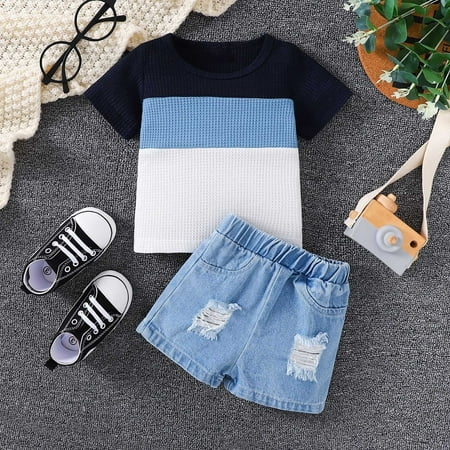 Sunhillsgrace 2023 Summer Boys Outfits&Set Boys And Girls Baby Color Matching T Shirt Ripped Denim Suit Is Suitable For Babies Of 0 To 24 Months
Sunhillsgrace 2023 Summer Boys Outfits&Set Boys And Girls Baby Color Matching T Shirt Ripped Denim Suit Is Suitable For Babies Of 0 To 24 Months