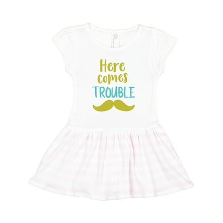 Inktastic Here Comes Trouble Mustache Moustache Gift Toddler Girl Dress