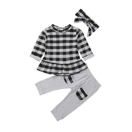 Youweixiong Infant Baby Girls Fall Outfit Long Sleeve Plaid Print Ruffled Hem T-shirt Tops Long Pants Headband 3Pcs Set
Youweixiong Infant Baby Girls Fall Outfit Long Sleeve Plaid Print Ruffled Hem T-shirt Tops Long Pants Headband 3Pcs Set