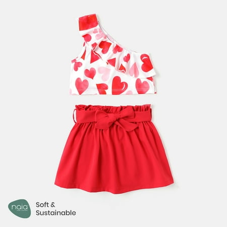 PatPat 2pcs Baby Girl Allover Love Heart Print Naia One Shoulder Ruffle Trim Tank Top and Solid Belted Skirt Set
PatPat 2pcs Baby Girl Allover Love Heart Print Naia One Shoulder Ruffle Trim Tank Top and Solid Belted Skirt Set