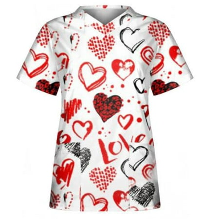 ZIYIXIN Valentine s Day Scrubs Tops Women Nurse Working Uniforms Love Heart Print V Neck Short Sleeve Medical Scrub Shirts
ZIYIXIN Valentine s Day Scrubs Tops Women Nurse Working Uniforms Love Heart Print V Neck Short Sleeve Medical Scrub Shirts