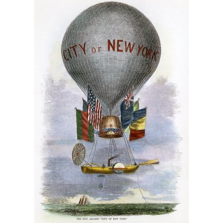Ballooning T Lowe 1859 Nview Of The City Of New York Thaddeus SC LoweS Unsuccessful Transatlantic Balloon Of 1859 Contemporary American Wood Engraving Poster Print by Granger Collection