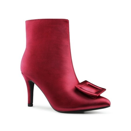 Allegra K Women s Pointed Toe Buckle Stiletto Heel Ankle Boots