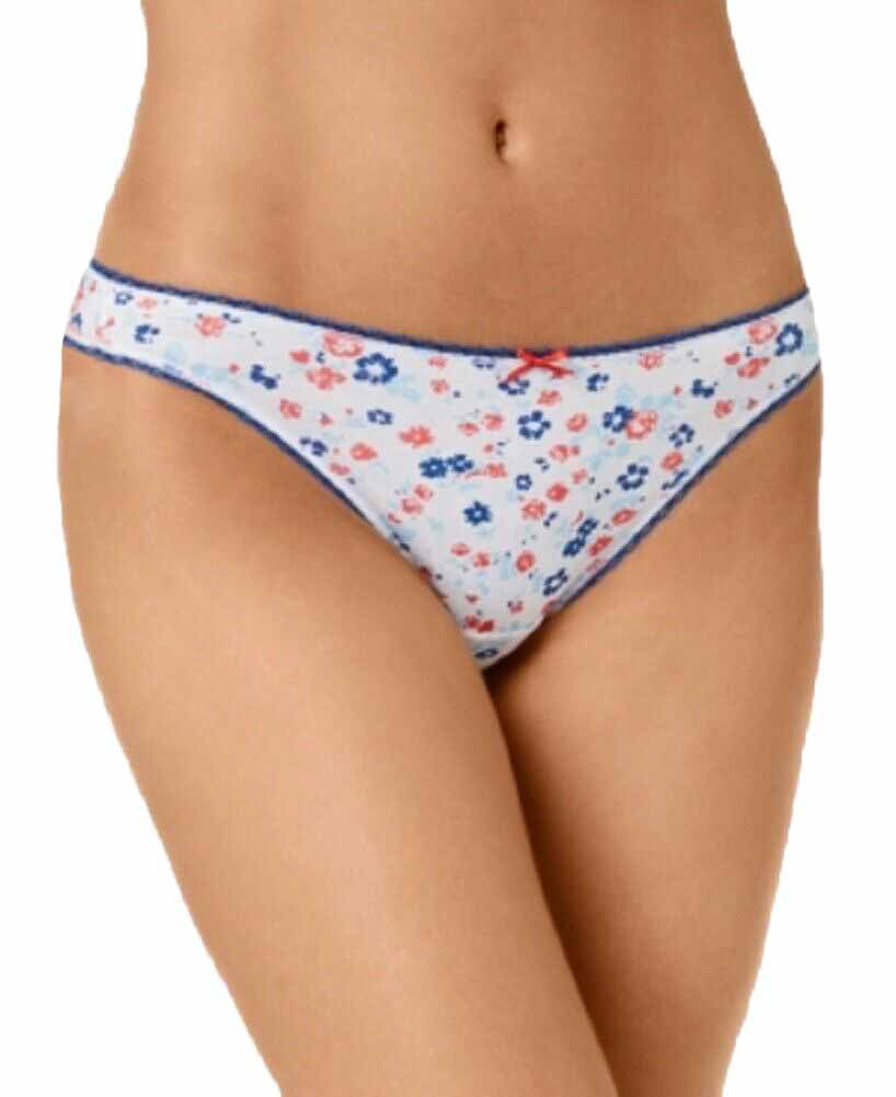 Charter Club Womens Pretty Lace Trim Cotton Thong Panties Blooming