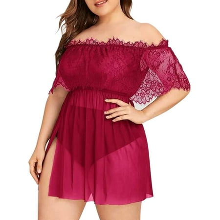 Nananla Women s Sexy Lingerie Sleepwear Plus Size Split Hem Sexy One-Shoulder Nightdress With Thong
Nananla Women s Sexy Lingerie Sleepwear Plus Size Split Hem Sexy One-Shoulder Nightdress With Thong