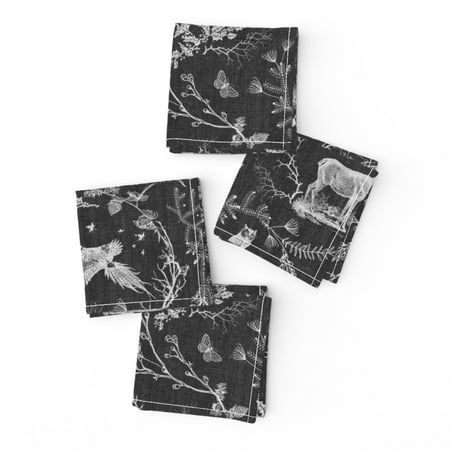 Cocktail Napkins Forest Animals Monochrome Toile Owls Deer Winter Decor Set of 4