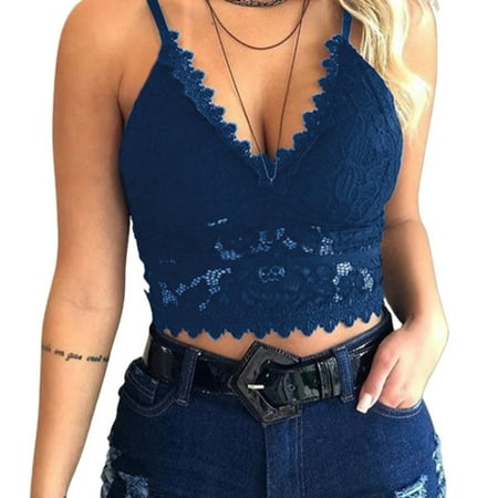 Women Women V Neck Triangle Cup Lace Camisole Bralette Wireless Bra Brassiere