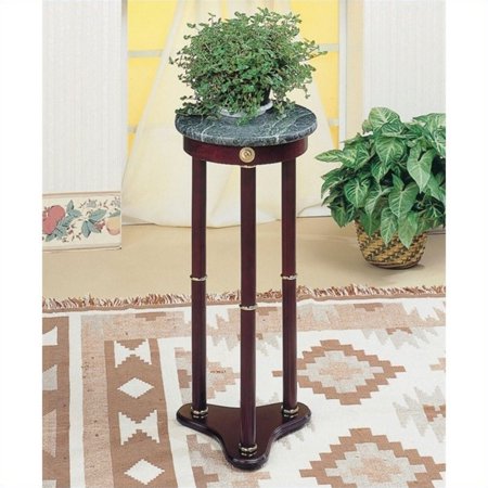 Bowery Hill Round Marble Top Plant Stand in Merlot and Green