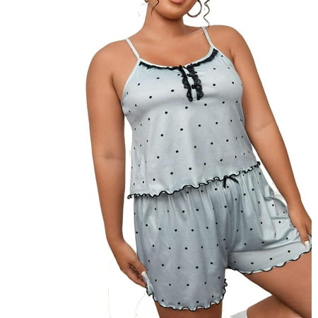 Polka Dot Cami Short Sets Sleeveless Grey Plus Pajama Sets (Women s)