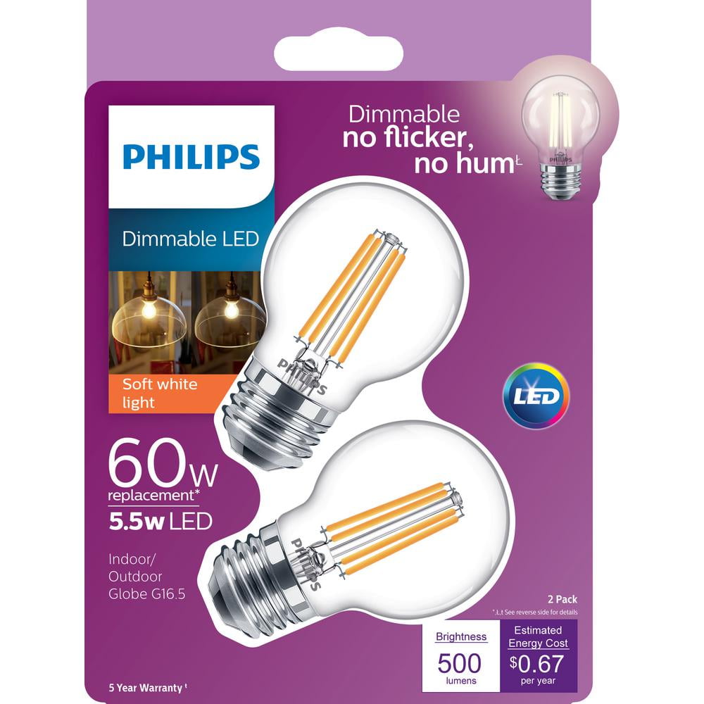 Philips 60 Watt Equivalent G16 5 Dimmable LED Light Bulb Soft White