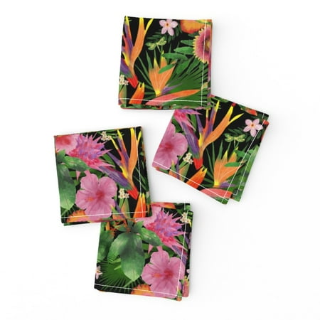 Cocktail Napkins Tropical Forest Emerald Floral Hawaiian Modern Green Set of 4